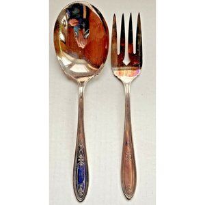 Vintage Maywood Silverplate Grosvenor 8¾" Serving Spoon & 8" Set with Patina